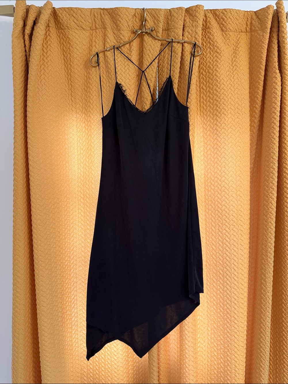 Topshop Black Asymmetrical Slip Dress with Strappy Back and Lace Detail